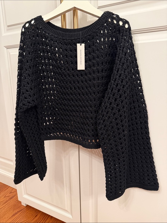 Banana Republic Sweaters - Banana Republic Black Crochet Openwork cropped Crewneck Sweater, bell sleeve NWT